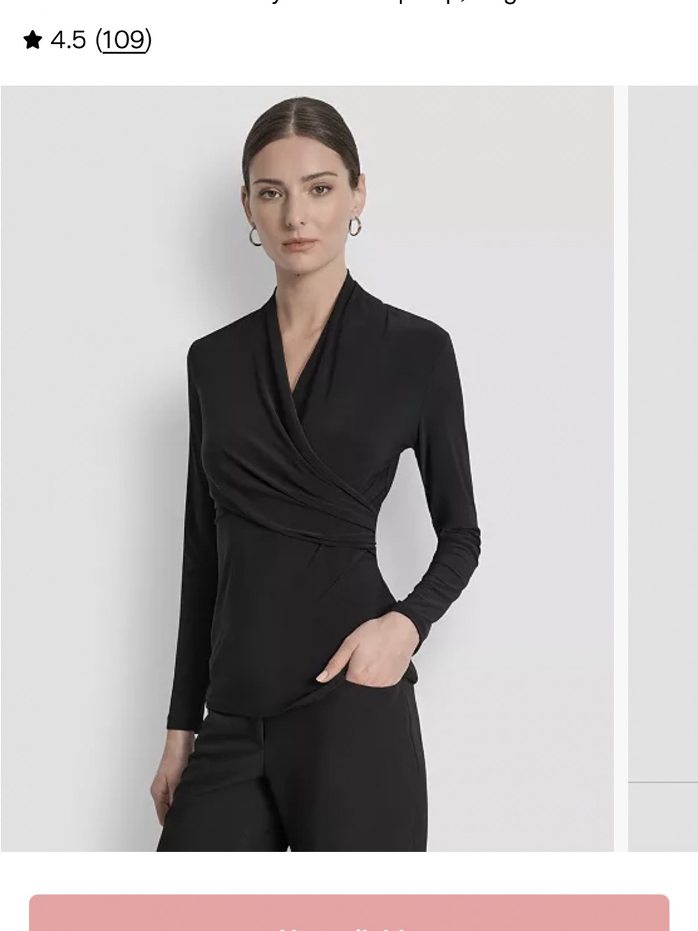 DKNY
Women's Matte Jersey Faux Wrap Top, size PM